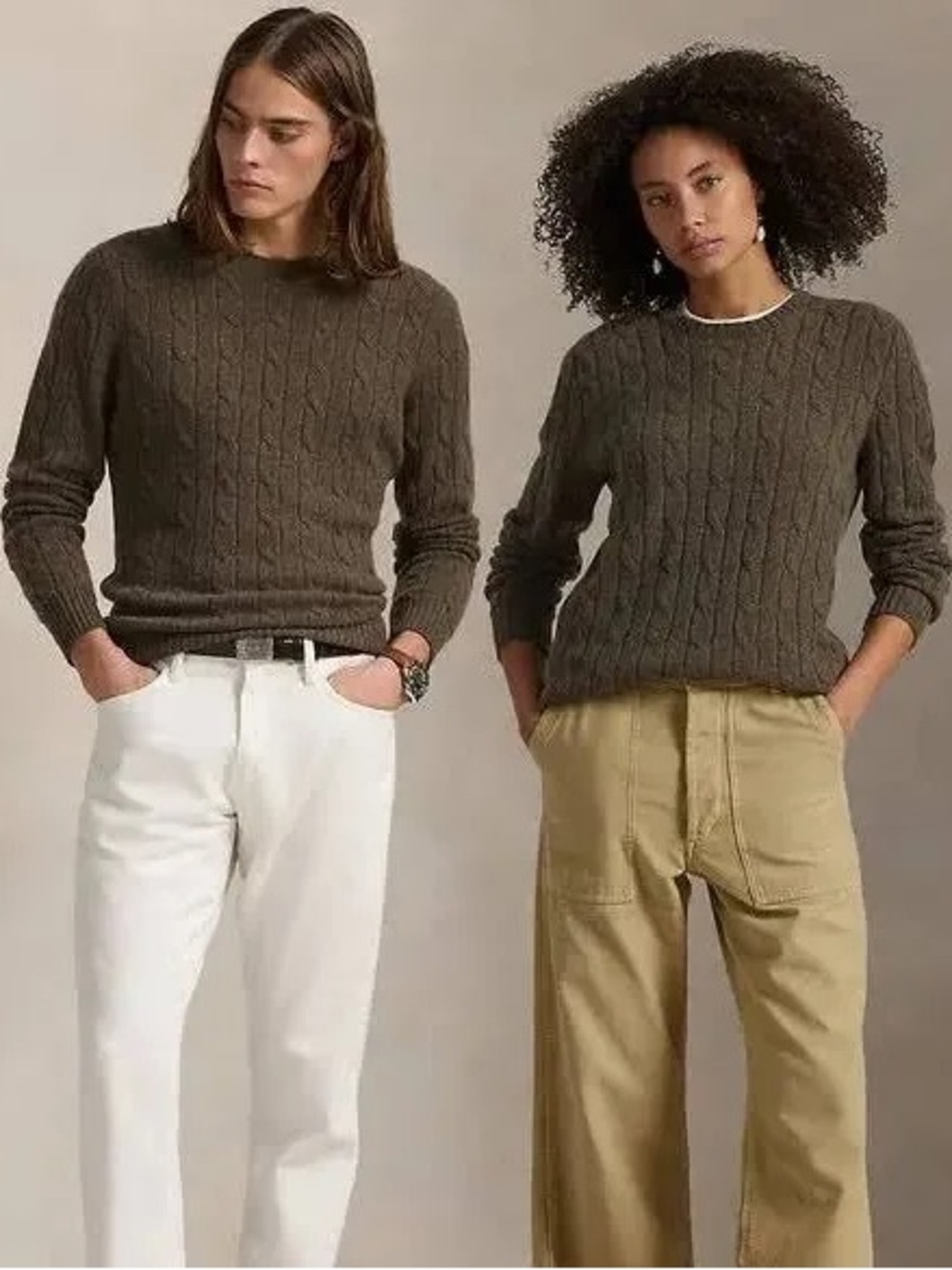 Ralph Lauren 100% Cashmere Olive Green Crewneck Sweater